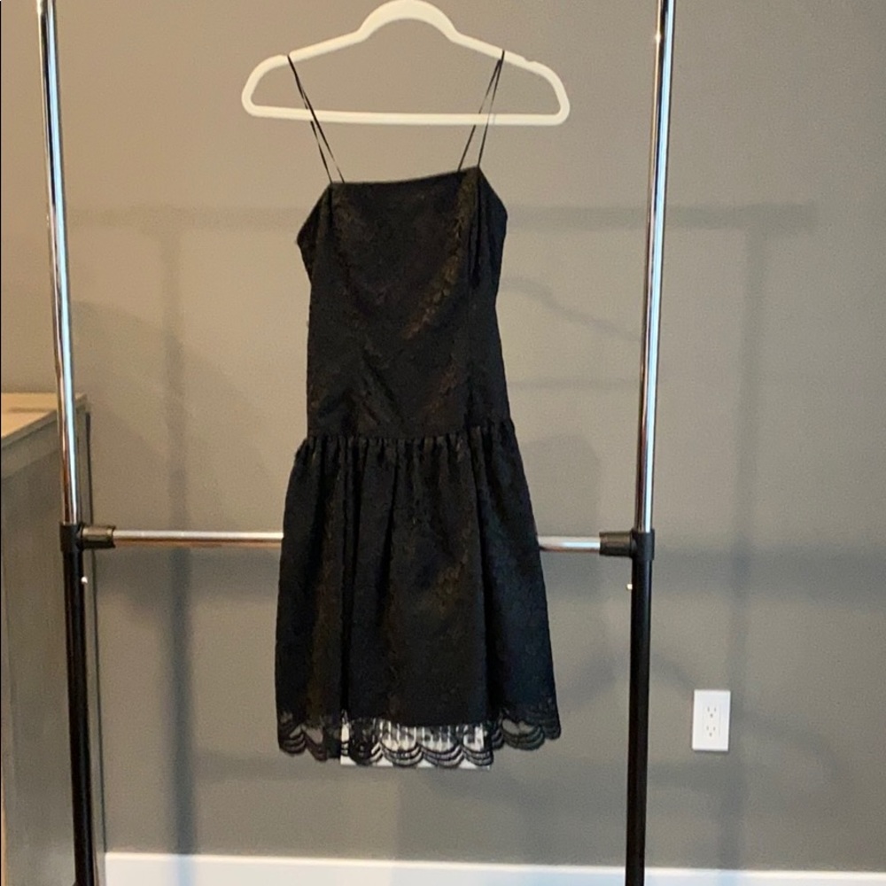 Junior black lace fit & flare dress.